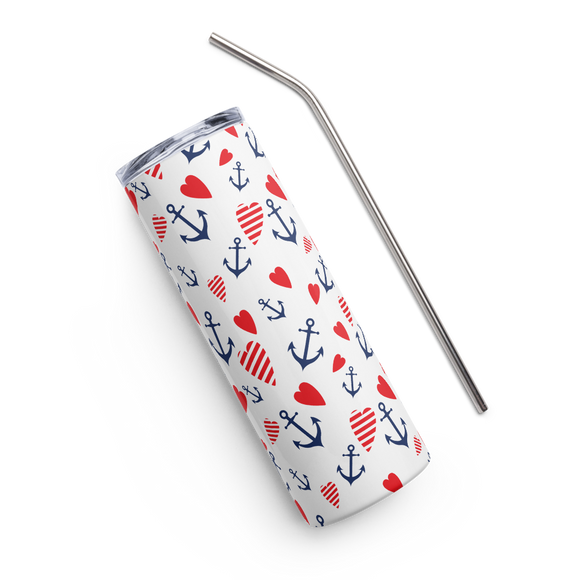 Anchors & Hearts 20 oz. Stainless Steel Hot/Cold Tumbler