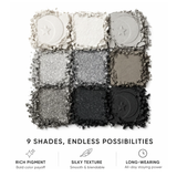 9-Color Smokey Eyeshadow Palette – Black, White & Silver Matte Shimmer Glitter Makeup Kit