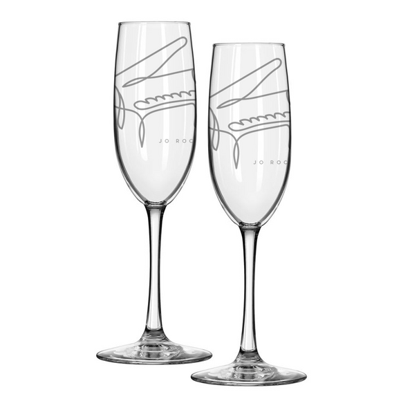 Jo Rochell Music Illustrated Piano Etched Champagne Flutes