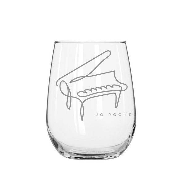 Jo Rochell Music Illustrated Piano Stemless Wine Glass