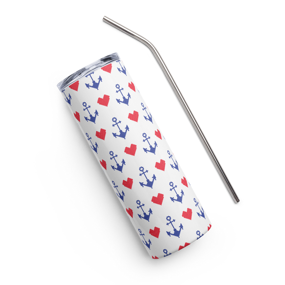 Stitched Anchors & Hearts 20 oz. Stainless Steel Hot/Cold Tumbler